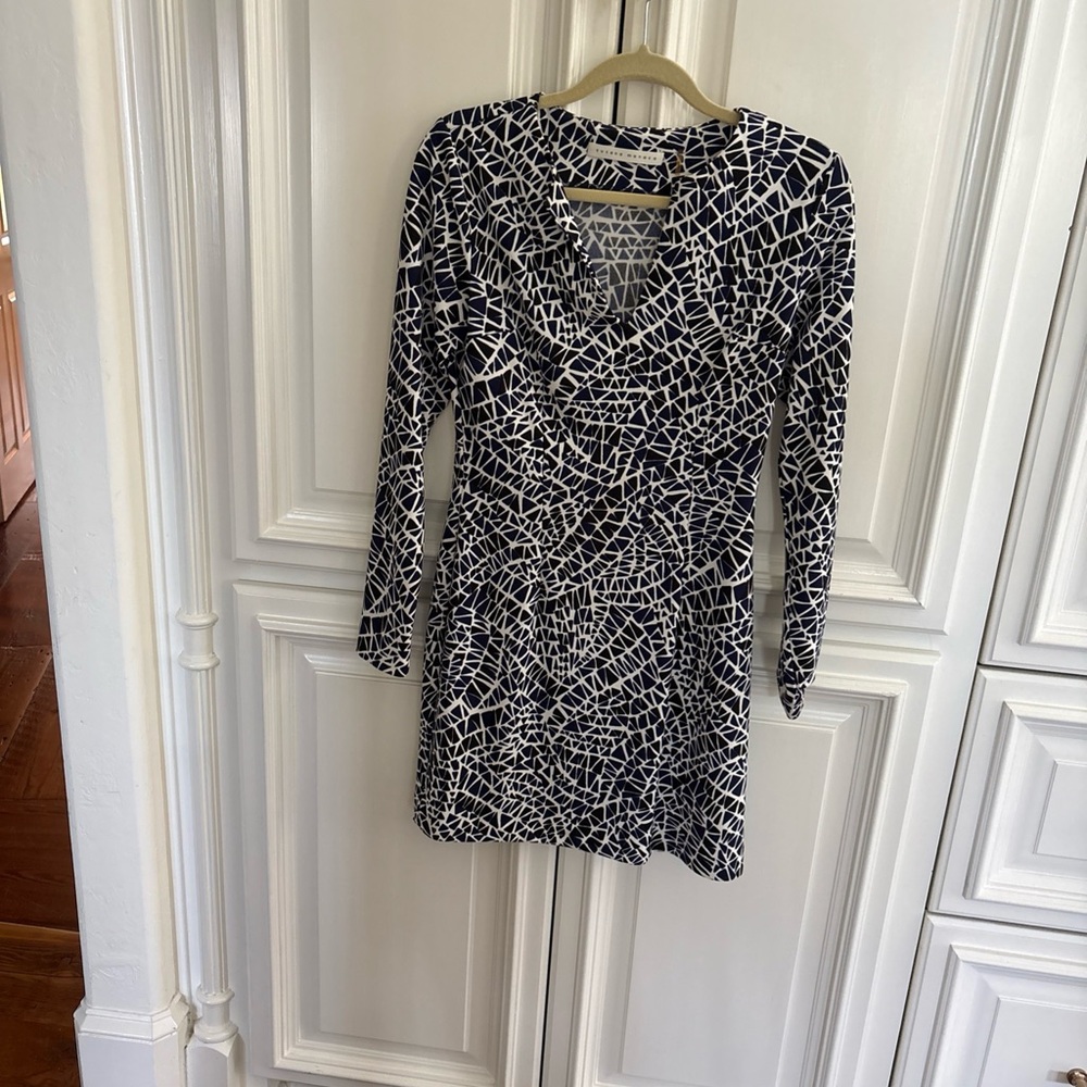 Susana Monaco Black and White Patterned Long Sleeve Dress